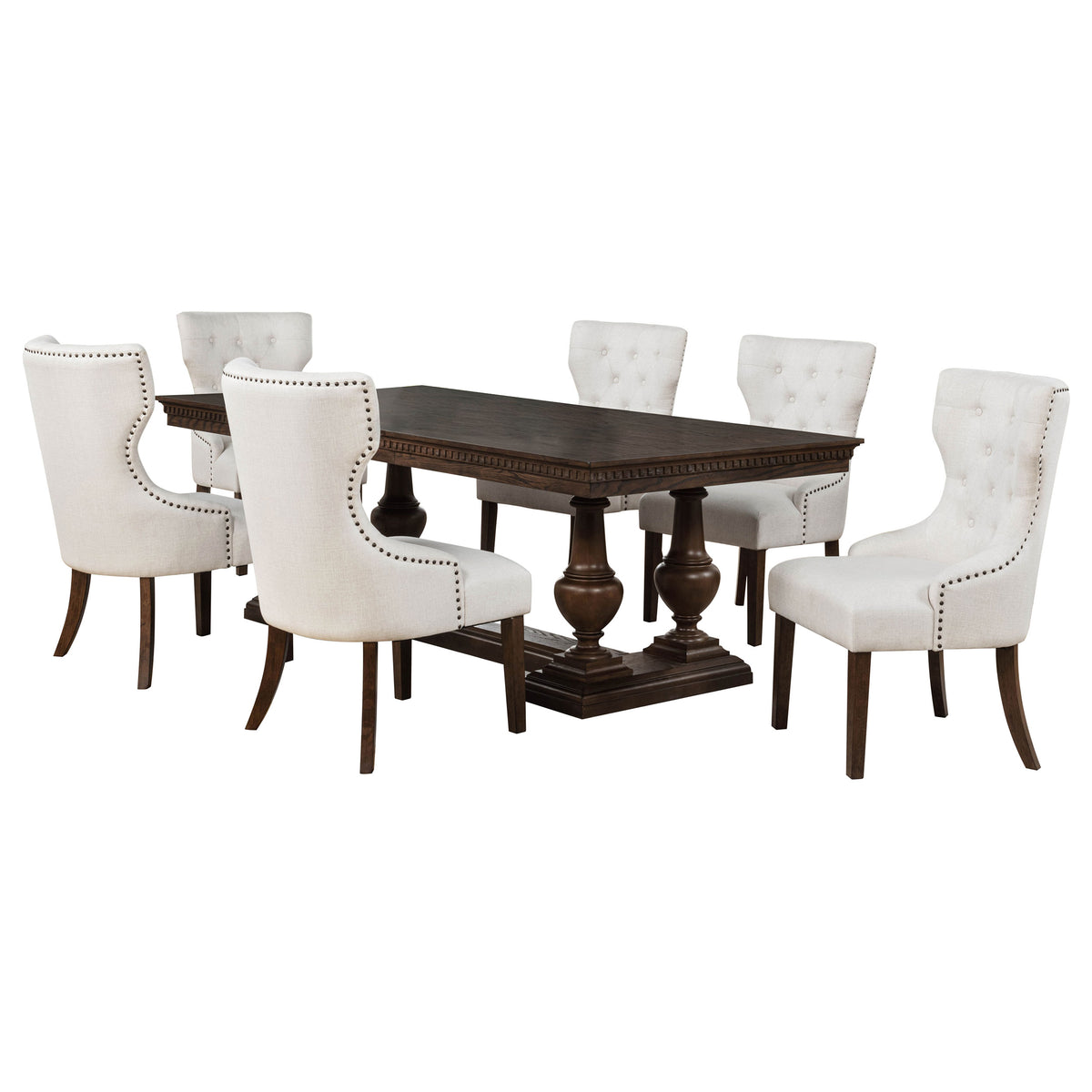 Ridgewell 7-piece Rectangular Trestle Dining Set Dark Oak and Beige