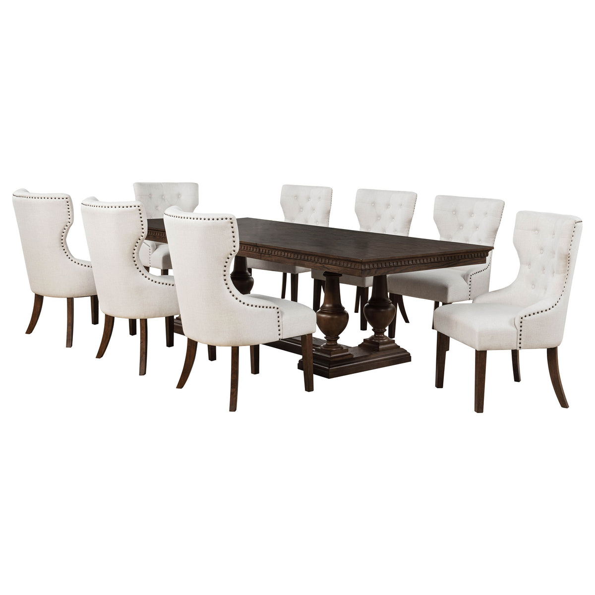 Ridgewell 9-piece Rectangular Trestle Dining Set Dark Oak and Beige