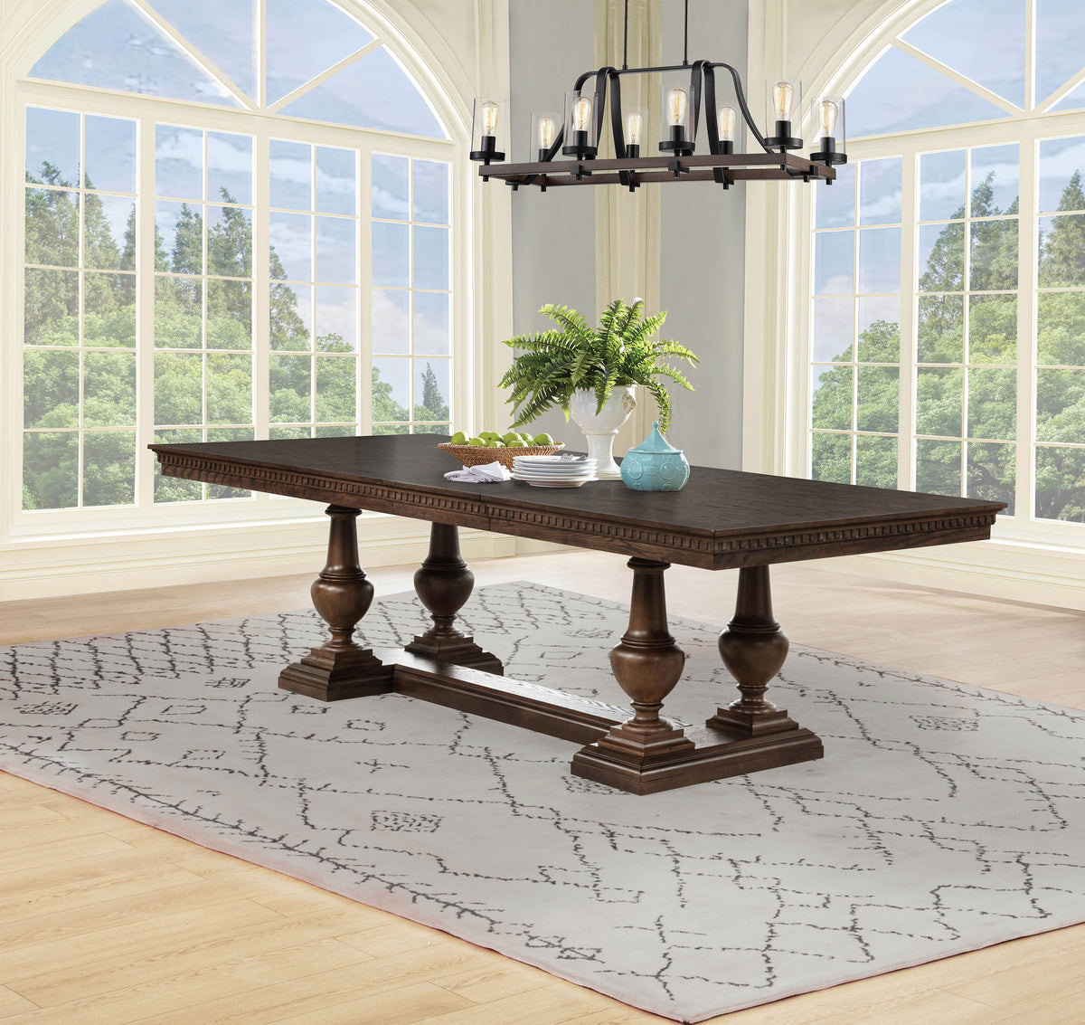 Ridgewell Rectangular Trestle Extension Dining Table Dark Oak