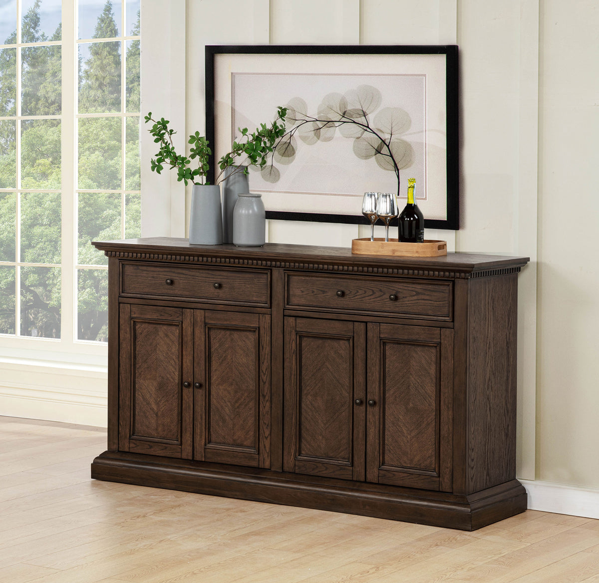 Ridgewell 2-drawer 4-door Dining Server Sideboard Dark Oak
