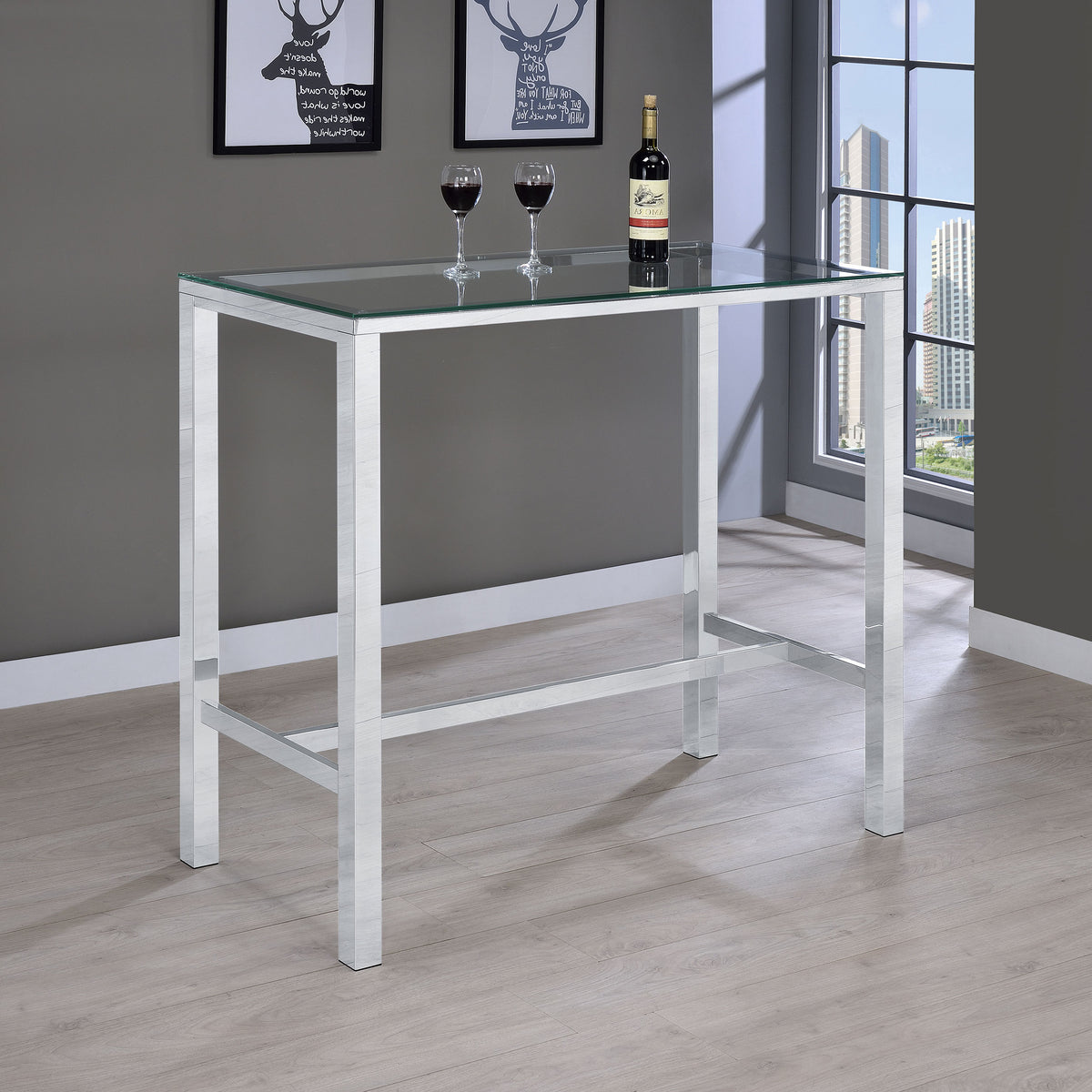 Tolbert 47-inch Rectangular Glass Top Bar Table Chrome