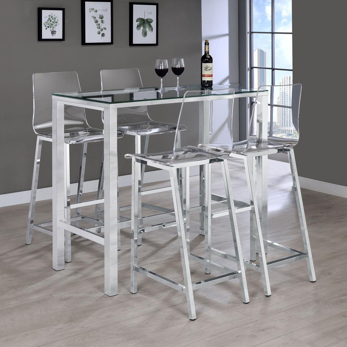 Tolbert 47-inch Rectangular Glass Top Bar Table Chrome