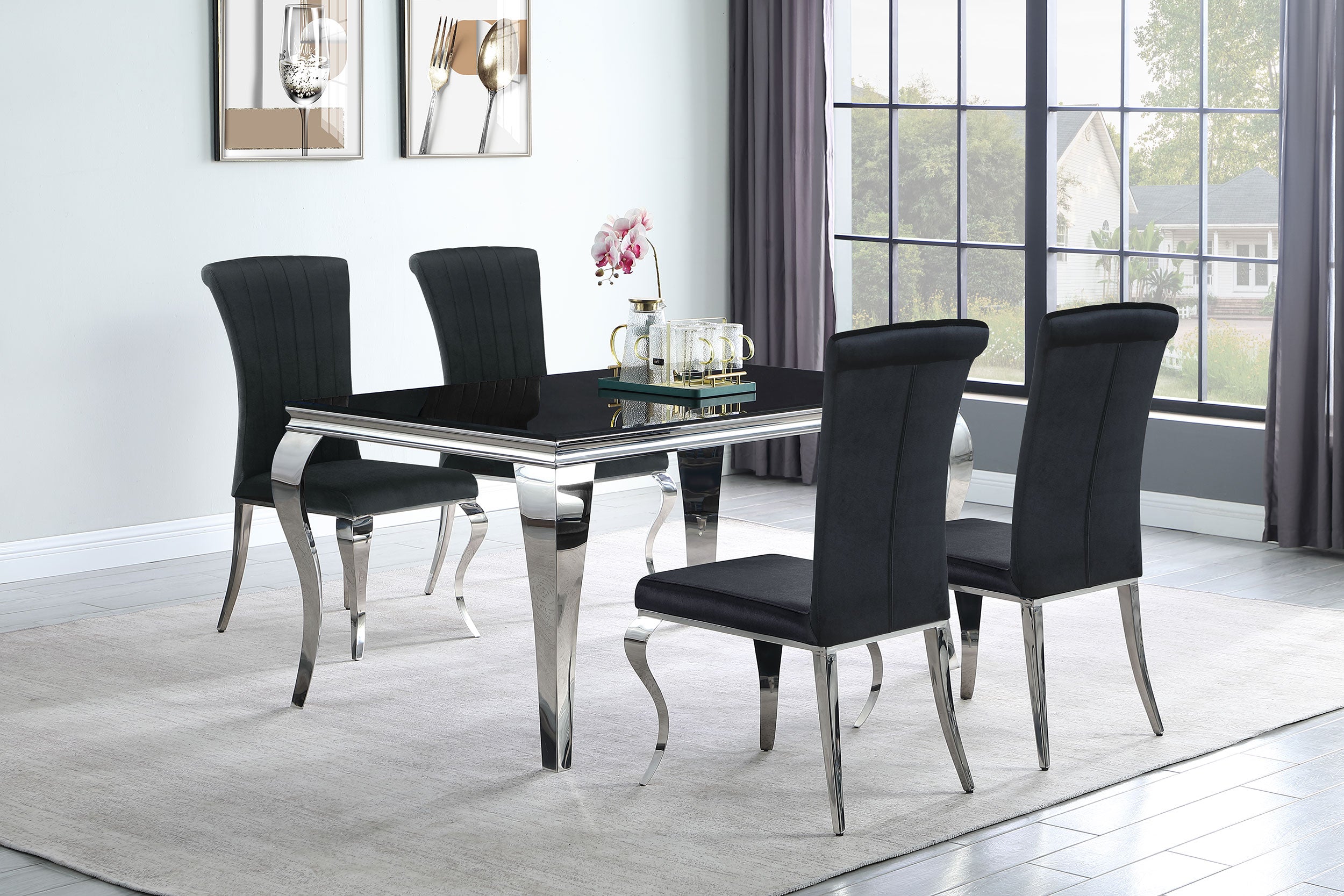 Carone 5-piece 61-inch Rectangular Black Glass Dining Set Black