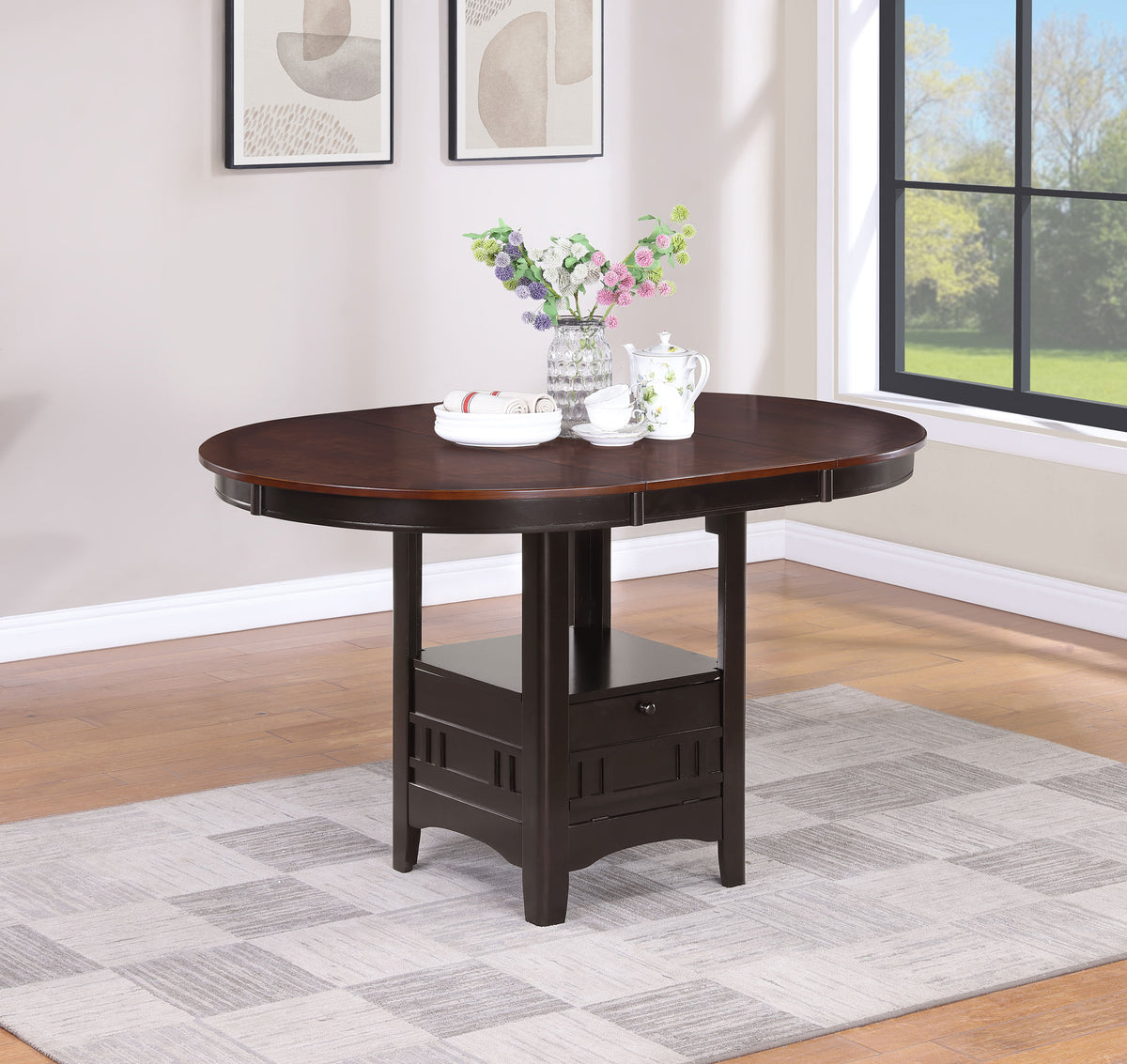 Lavon Oval 60-inch Counter Height Extension Dining Table Light Chestnut and Espresso
