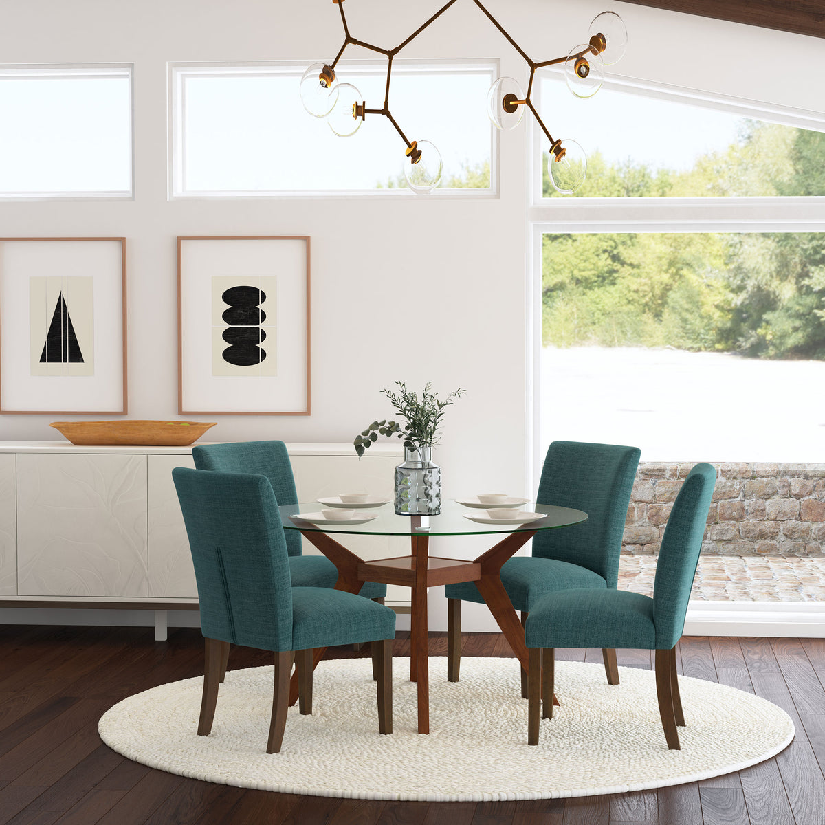 Paxton Upholstered Dining Side Chairs (Set of 2) Teal Blue and Brown