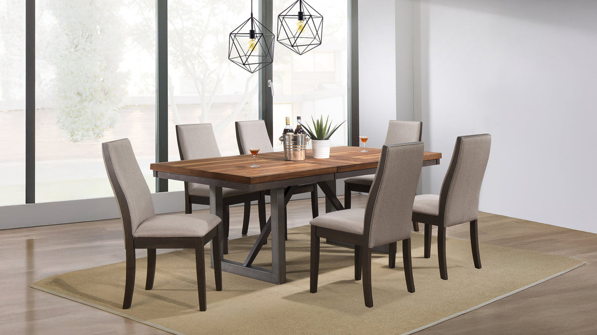 Spring Creek 7-piece Rectangular Extension Dining Set with Taupe Chairs Natural Walnut
