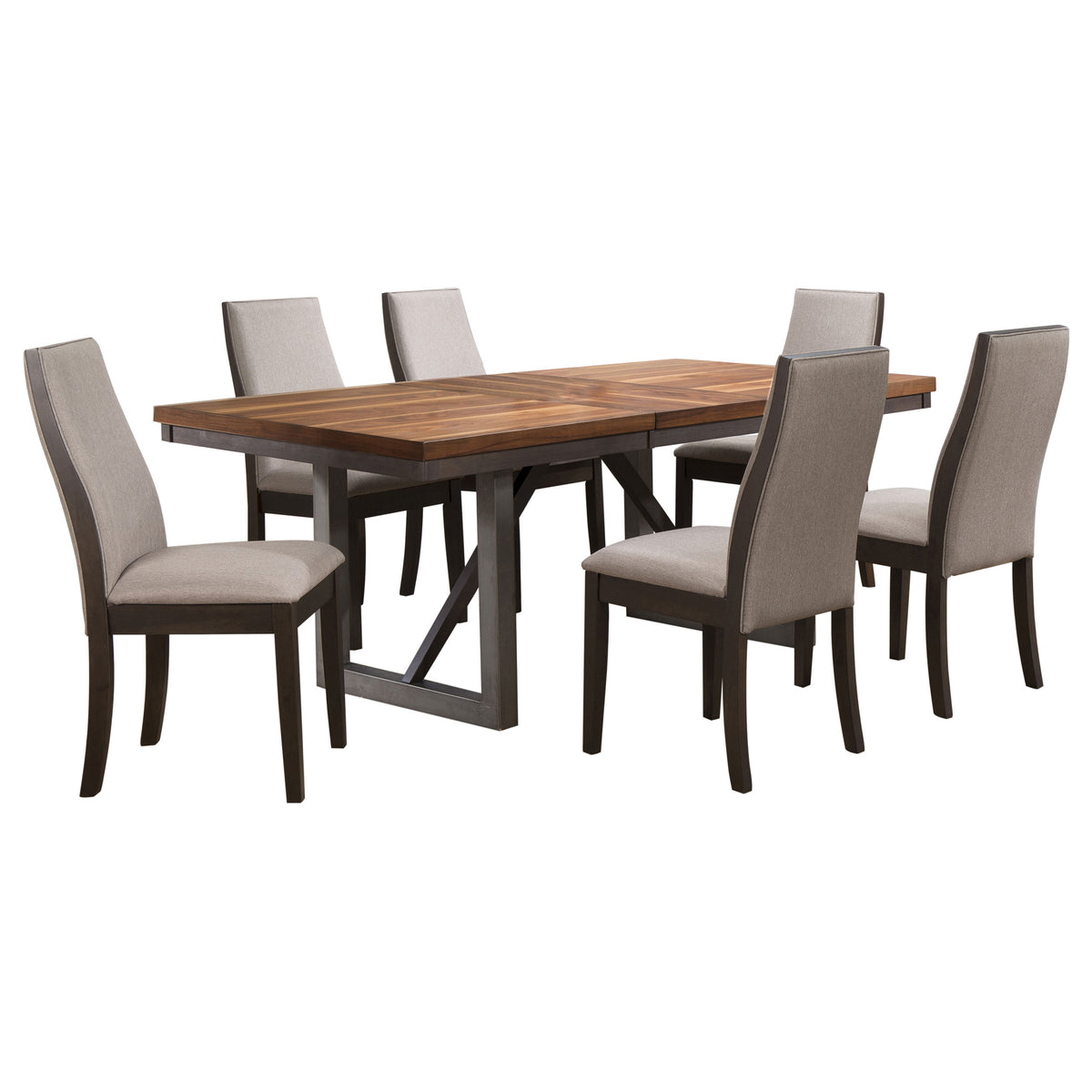 Spring Creek 7-piece Rectangular Extension Dining Set with Taupe Chairs Natural Walnut