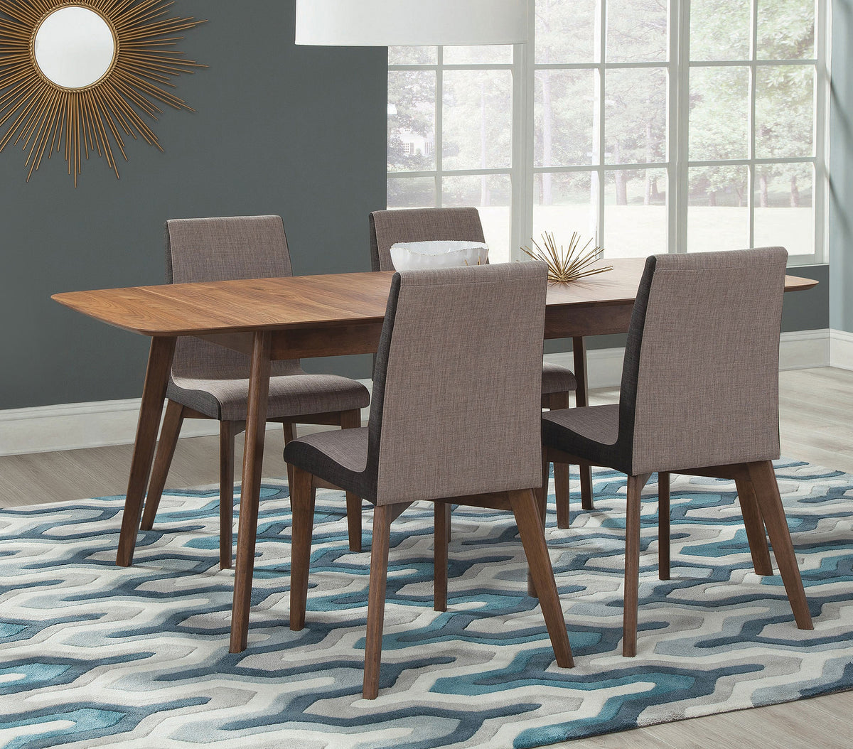 Redbridge 5-piece Butterfly Leaf Extension Dining Set with Grey Chairs Natural Walnut