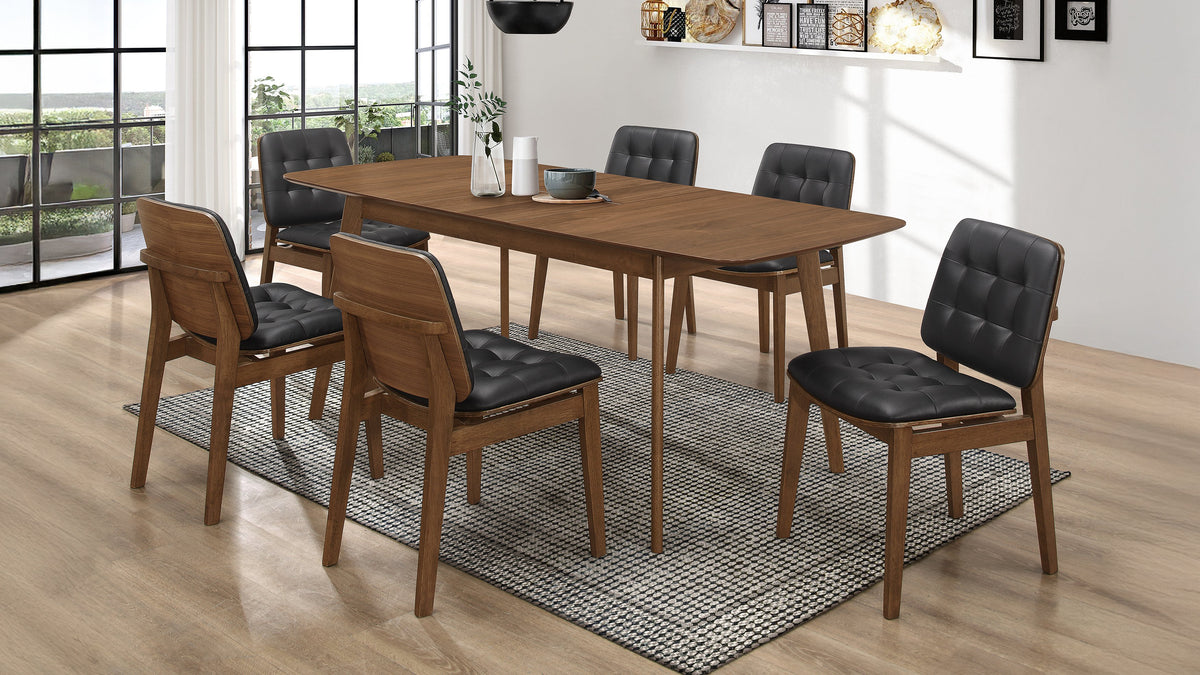 Redbridge 7-piece Butterfly Leaf Extension Dining Set with Black Faux Leather Chairs Natural Walnut