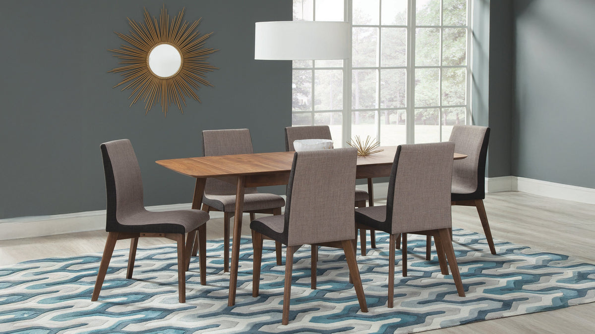 Redbridge 7-piece Butterfly Leaf Extension Dining Set with Grey Chairs Natural Walnut