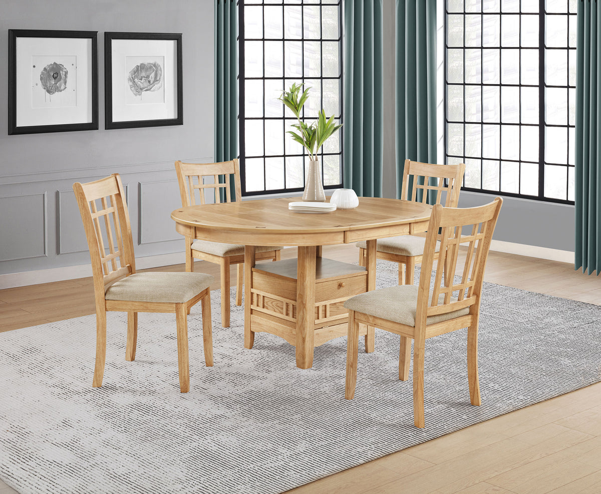 Lavon 5-piece Round to Oval Extension Dining Set Light Oak and Linen