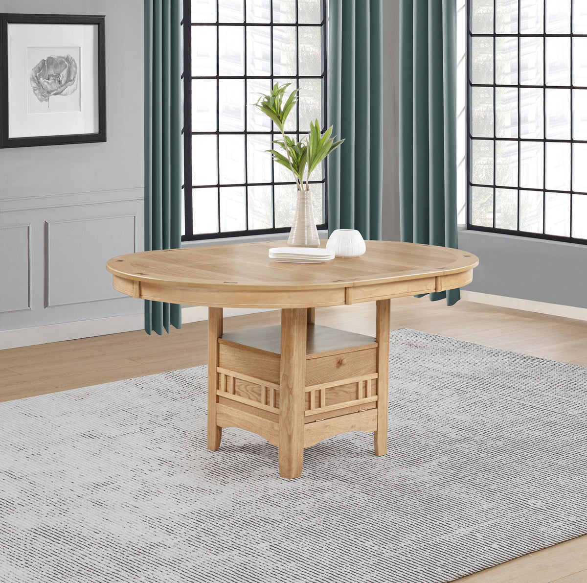Lavon 42 to 60-inch Round to Oval Extension Dining Table with Storage Light Oak