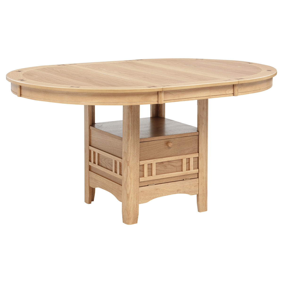 Lavon 42 to 60-inch Round to Oval Extension Dining Table with Storage Light Oak