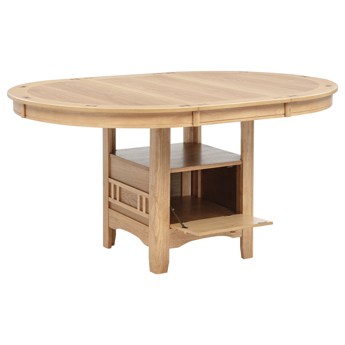 Lavon 42 to 60-inch Round to Oval Extension Dining Table with Storage Light Oak