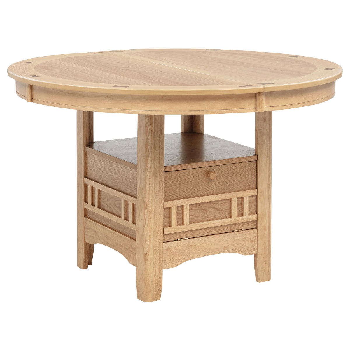 Lavon 42 to 60-inch Round to Oval Extension Dining Table with Storage Light Oak