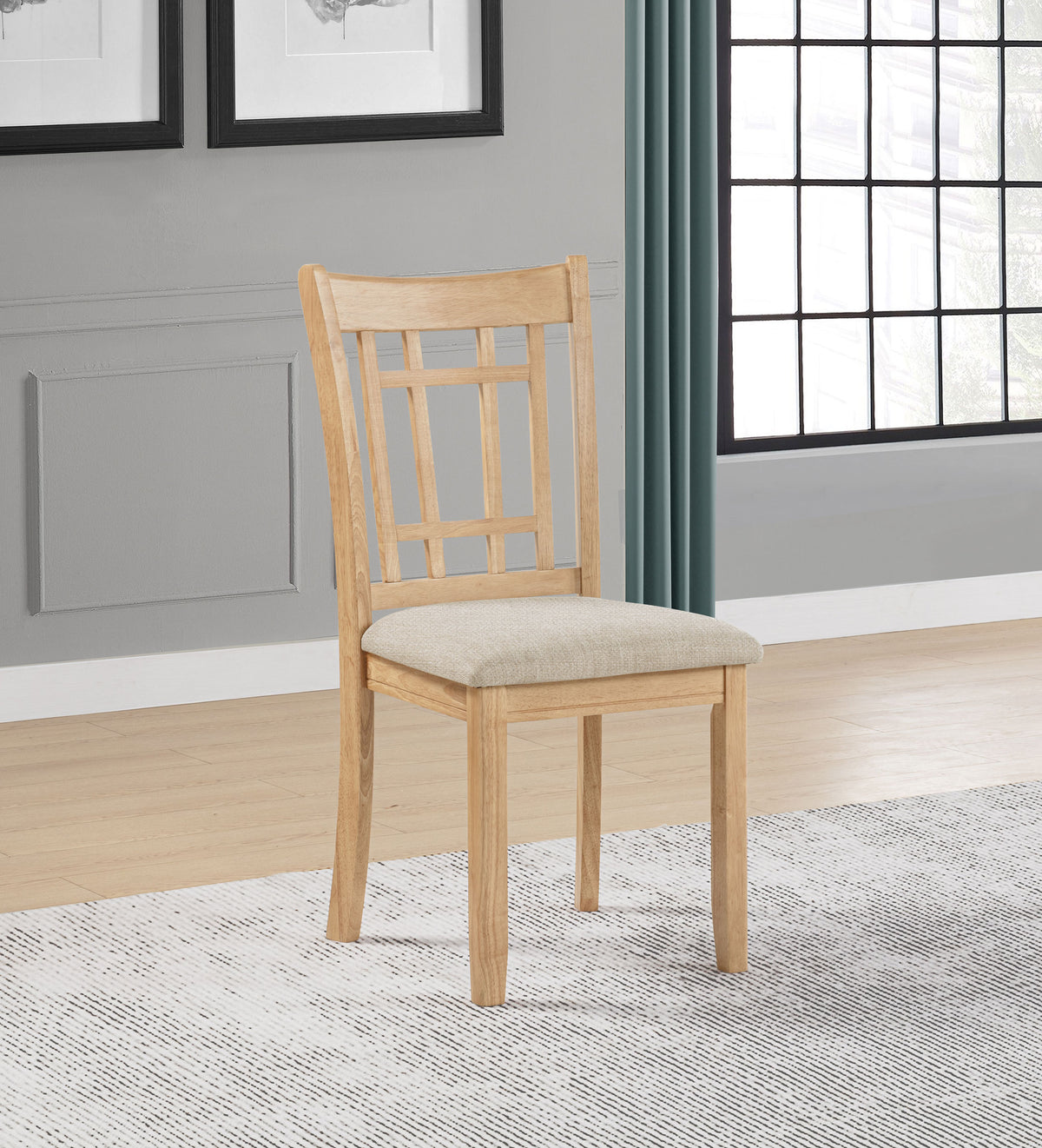 Lavon Grid Back Dining Side Chairs (Set of 2) Linen and Light Oak