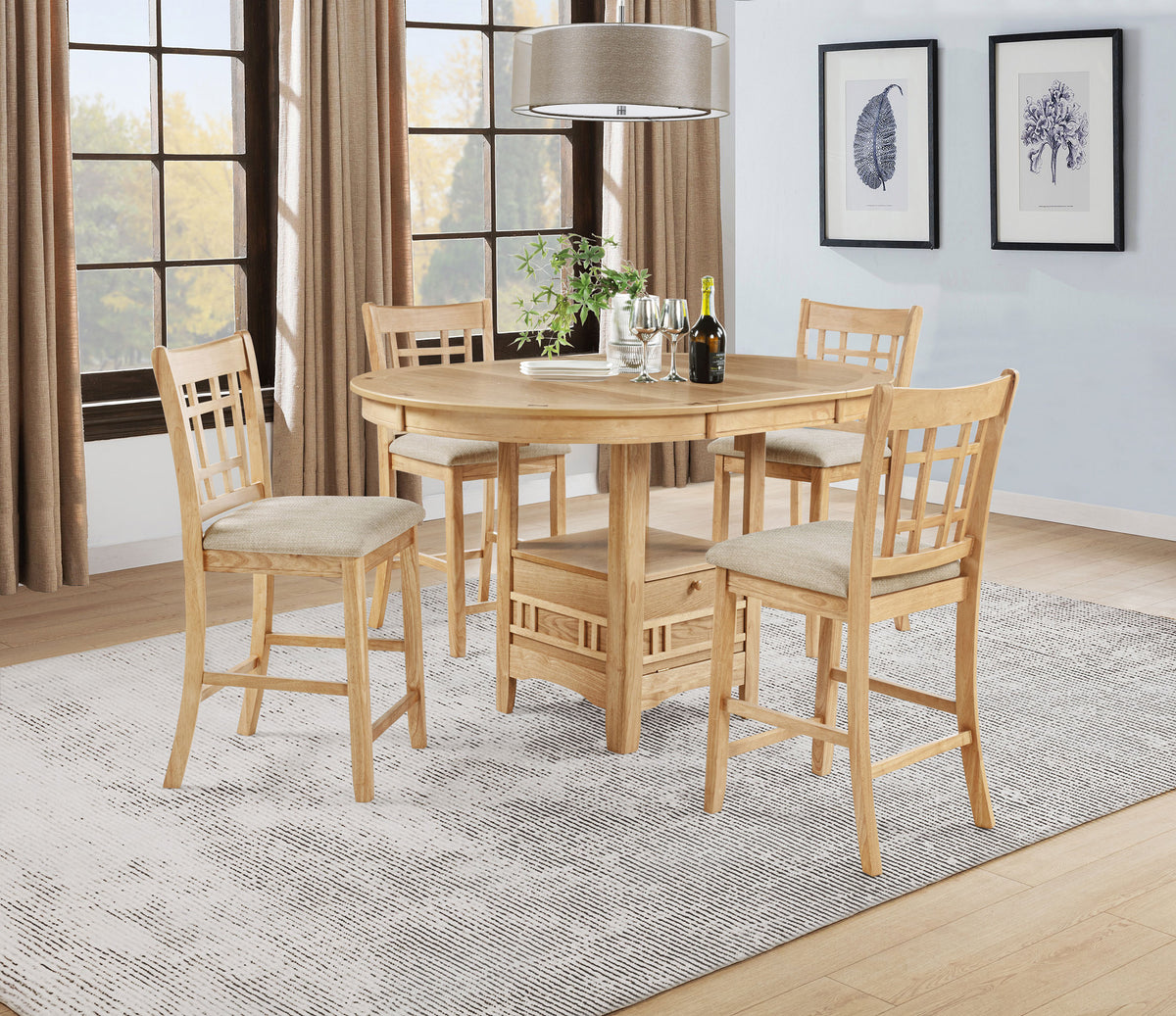 Lavon 5-piece Counter Height Extension Dining Set Light Oak and Linen