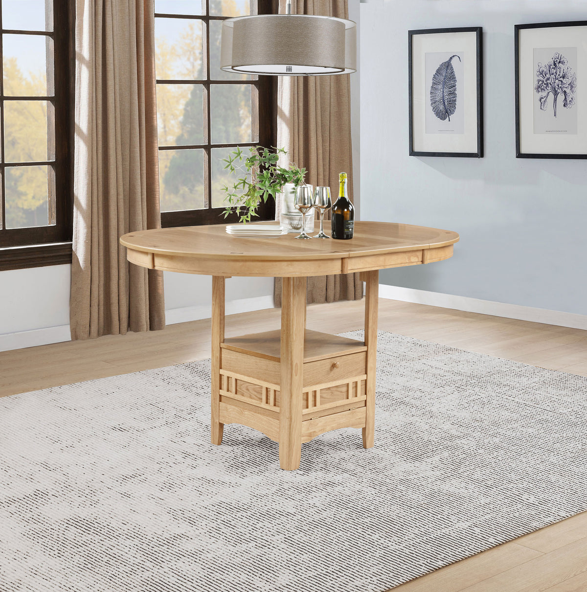Lavon 42 to 60-inch Round to Oval Counter Height Extension Dining Table with Storage Light Oak