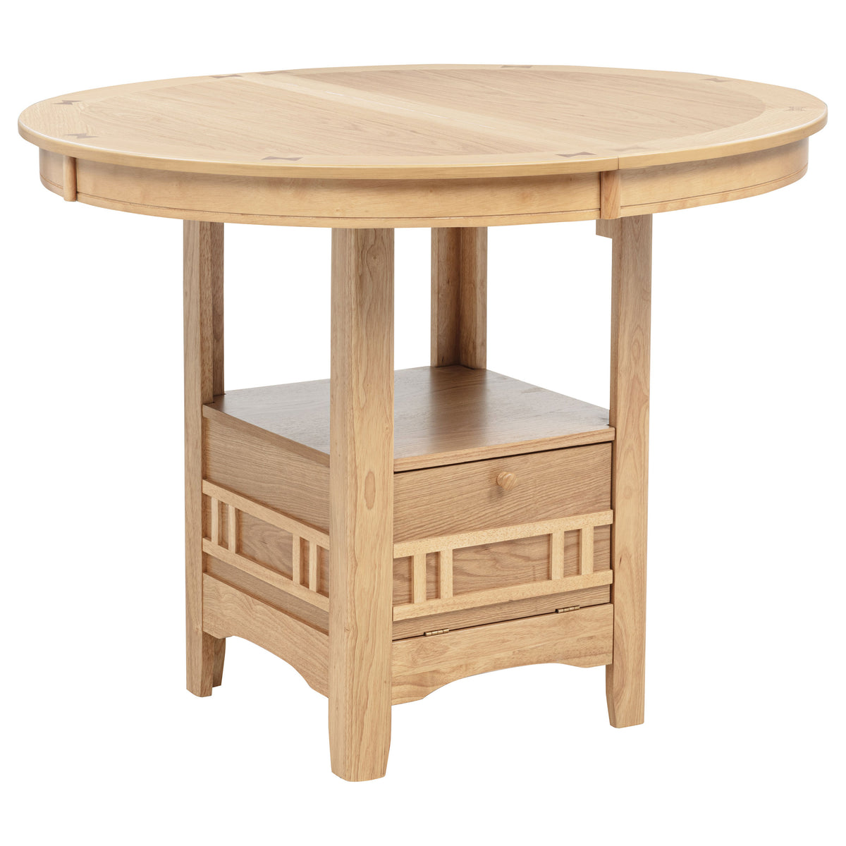 Lavon 42 to 60-inch Round to Oval Counter Height Extension Dining Table with Storage Light Oak