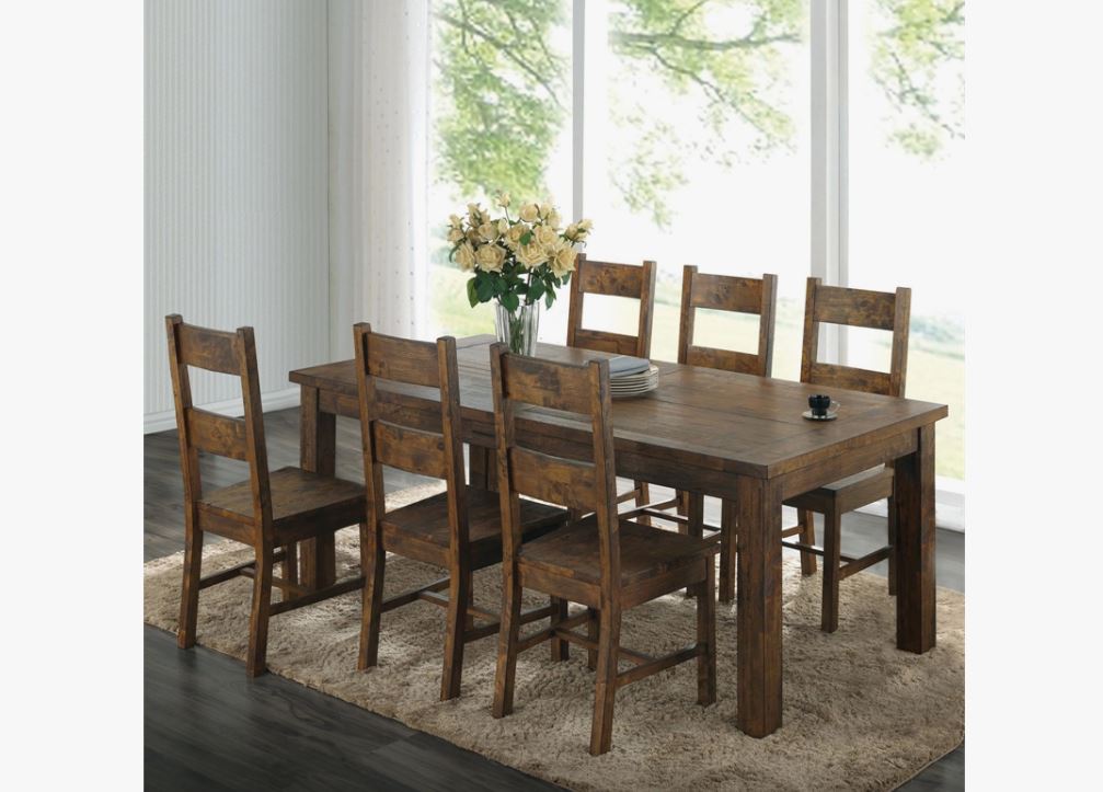 Coleman 7-Piece Dining Set with Ladder Back Side Chairs Rustic Golden Brown
