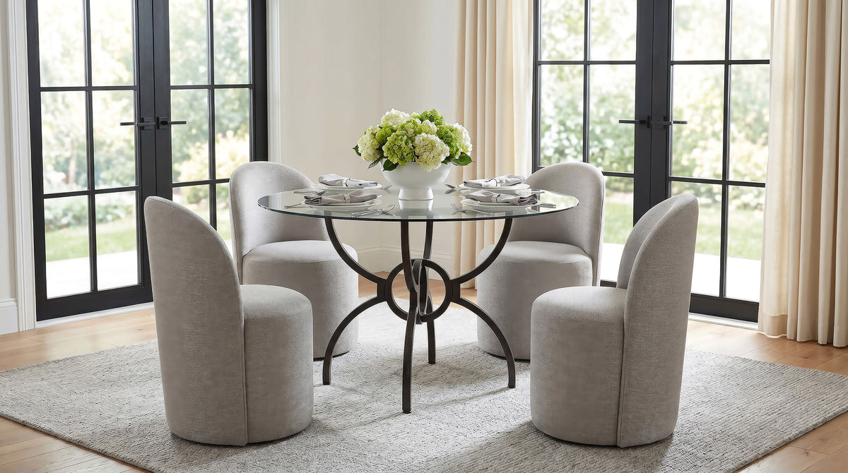 Aubrey Upholstered Barrel Dining Side Chairs (Set of 2) Beige