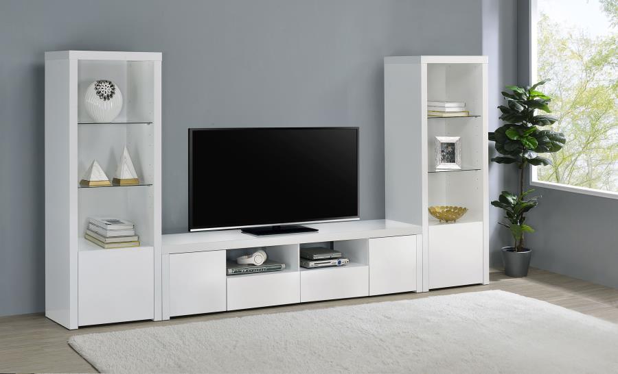 Modern Jude 2-door 79" TV Stand With Drawers In White High Gloss