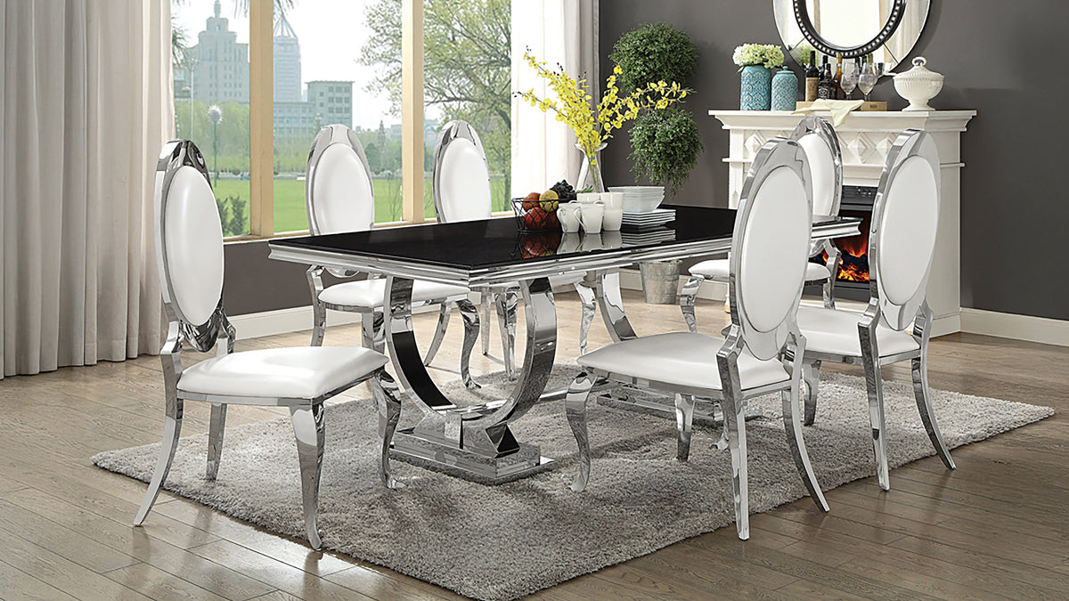 Antoine 7-piece Rectangular Glass Top Dining Set Black and Chrome