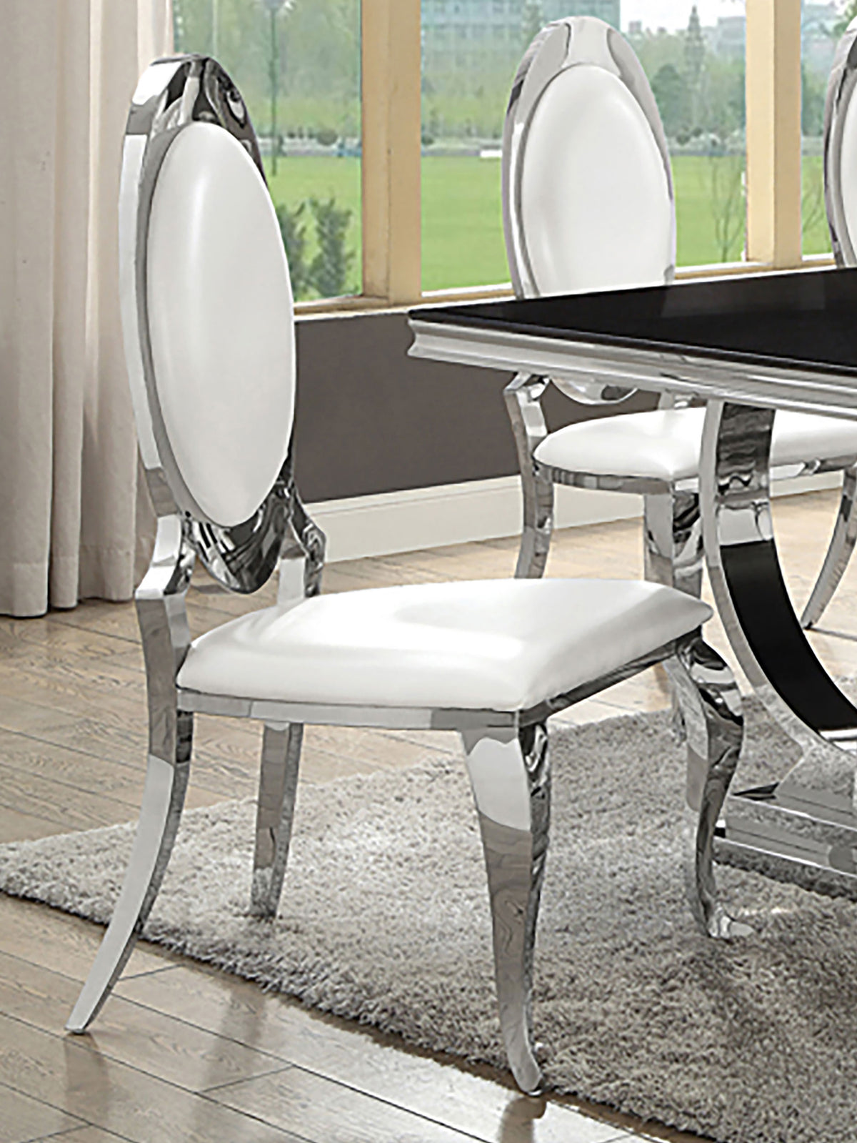 Antoine Oval Back Upholstered Dining Side Chairs (Set of 2) Cream White and Chrome