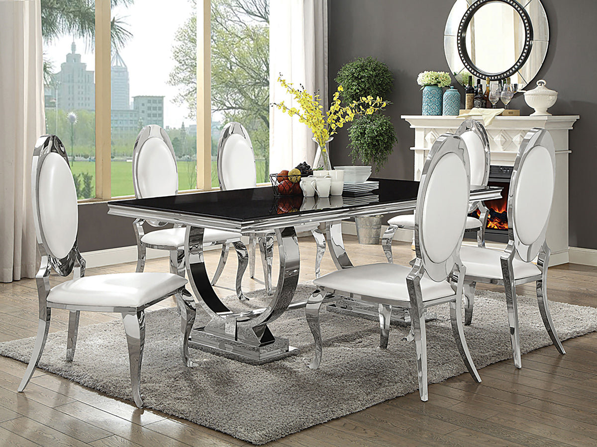 Antoine Oval Back Upholstered Dining Side Chairs (Set of 2) Cream White and Chrome