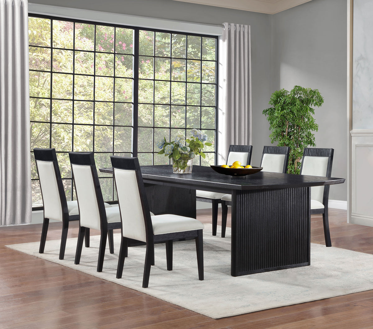 Brookmead 7-piece Rectangular Extension Dining Set Black and Ivory