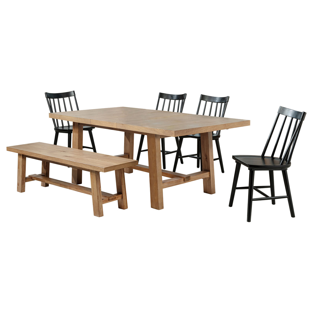 Middleton 6-piece 76-inch Extension Dining Set with Bench and Windsor Chairs Natural and Black