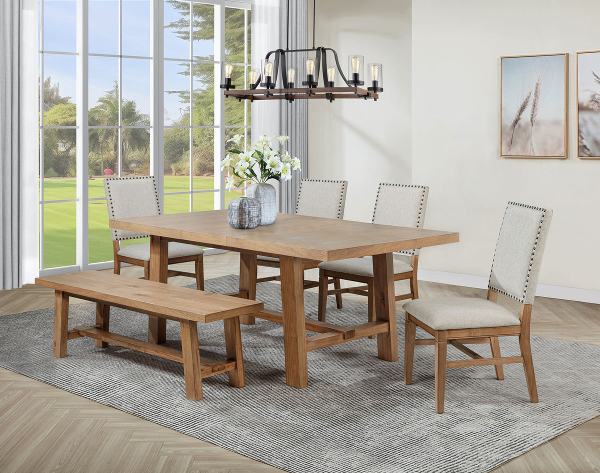 Middleton 6-piece 76-inch Extension Dining Set with Bench and Upholstered Chairs Natural and Beige