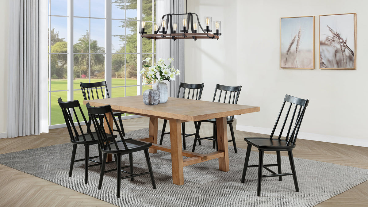 Middleton 7-piece 76-inch Extension Dining Set with Windsor Chairs Natural and Black
