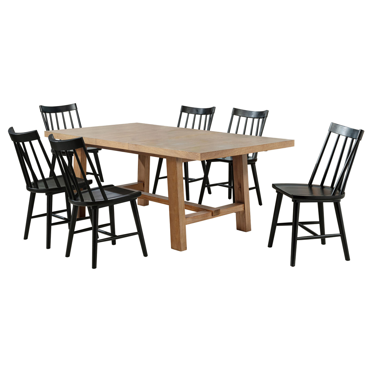 Middleton 7-piece 76-inch Extension Dining Set with Windsor Chairs Natural and Black