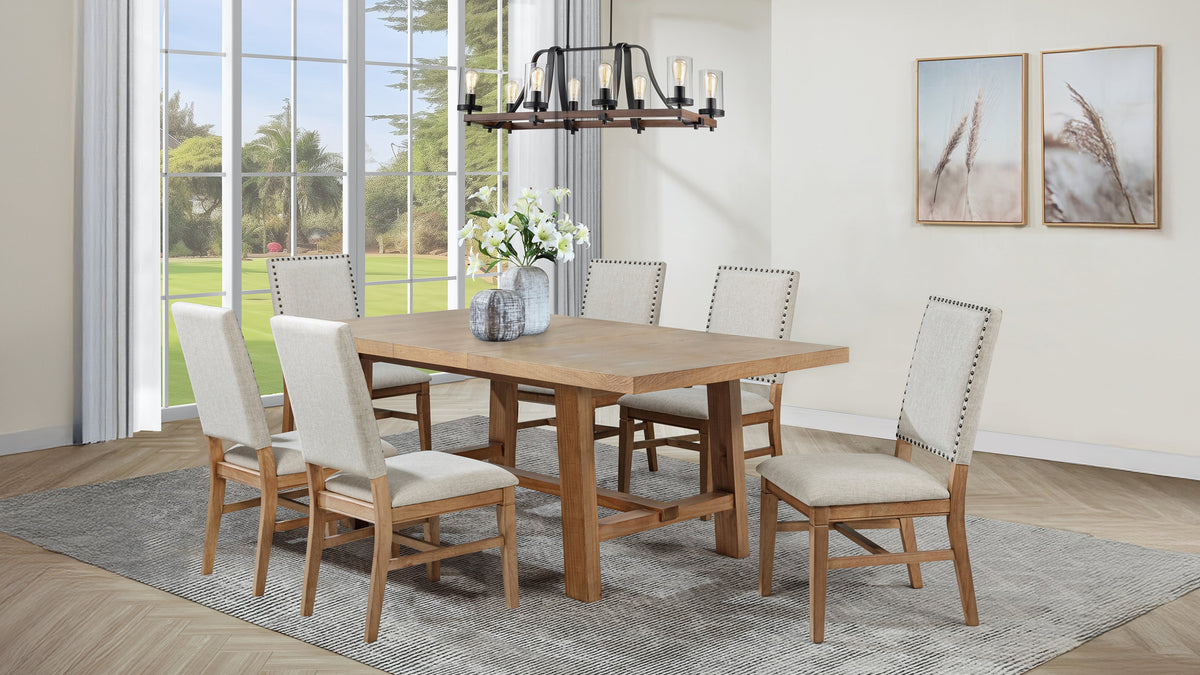 Middleton 7-piece 76-inch Extension Dining Set with Upholstered Chairs Natural and Beige