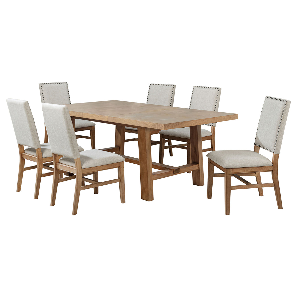 Middleton 7-piece 76-inch Extension Dining Set with Upholstered Chairs Natural and Beige