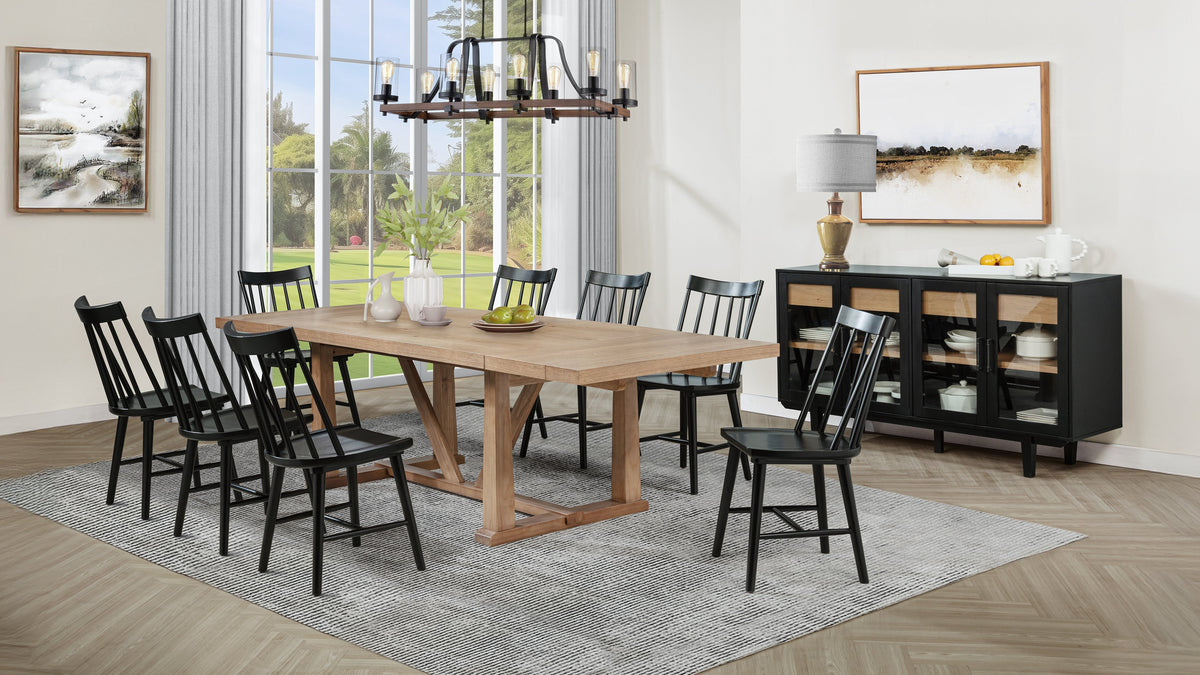 Middleton 10-piece 106-inch Extension Dining Set with Windsor Chairs and Sideboard Natural and Black