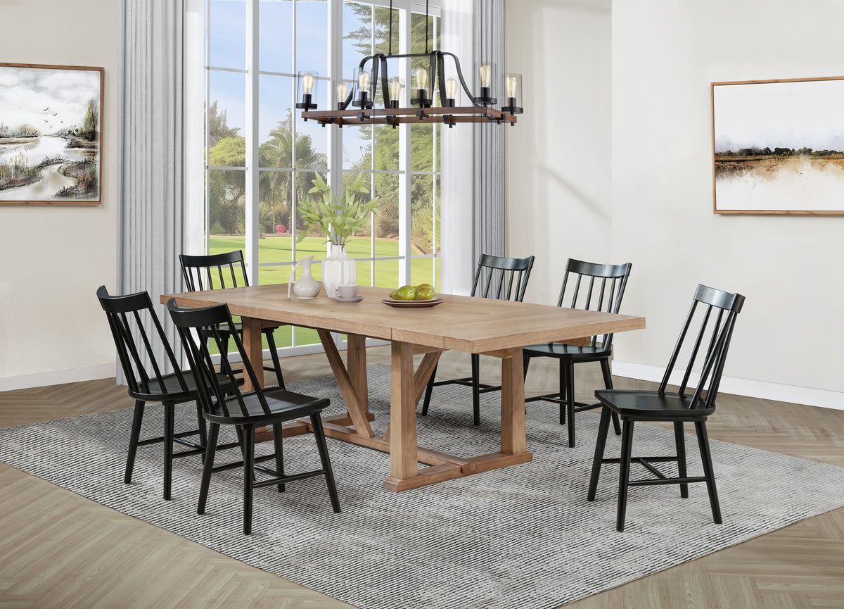 Middleton 7-piece 106-inch Extension Dining Set with Windsor Chairs Natural and Black