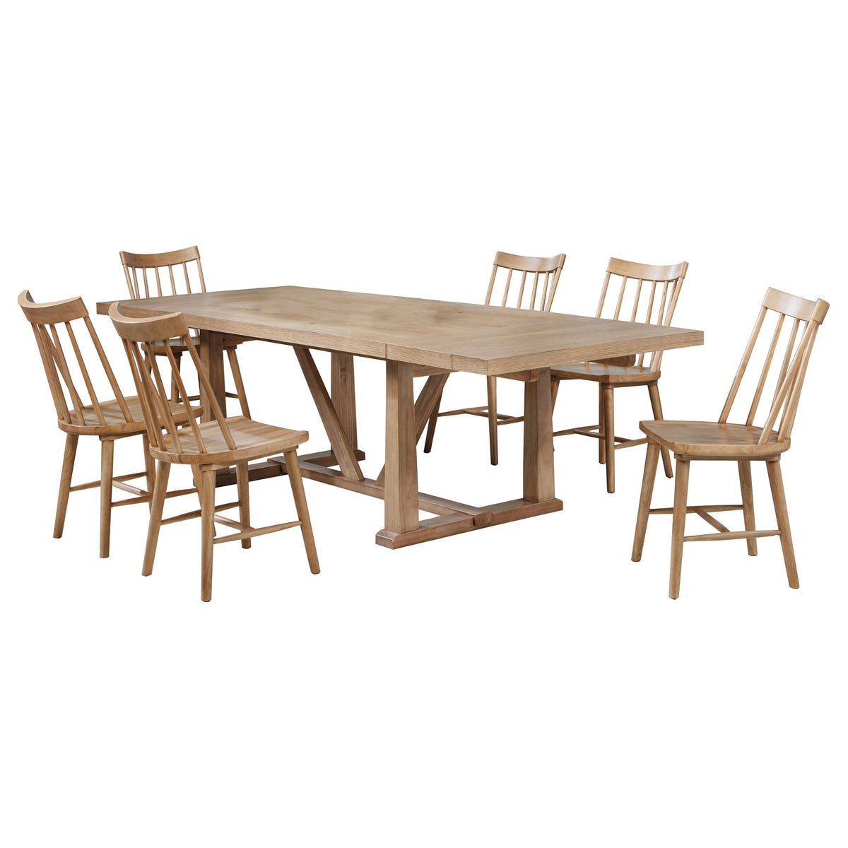 Middleton 7-piece 106-inch Extension Dining Set with Windsor Chairs Natural