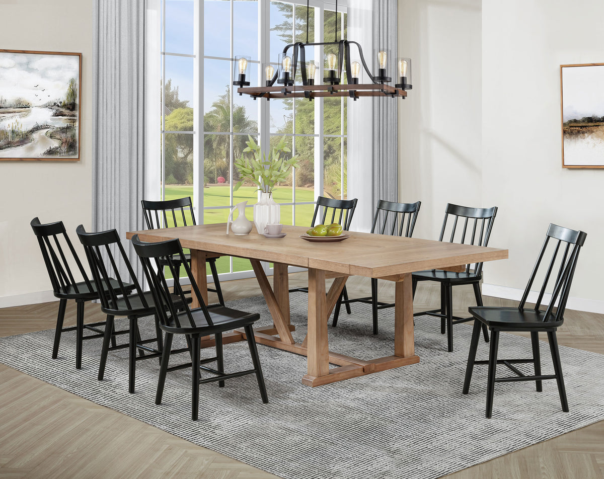 Middleton 9-piece 106-inch Extension Dining Set with Windsor Chairs Natural and Black