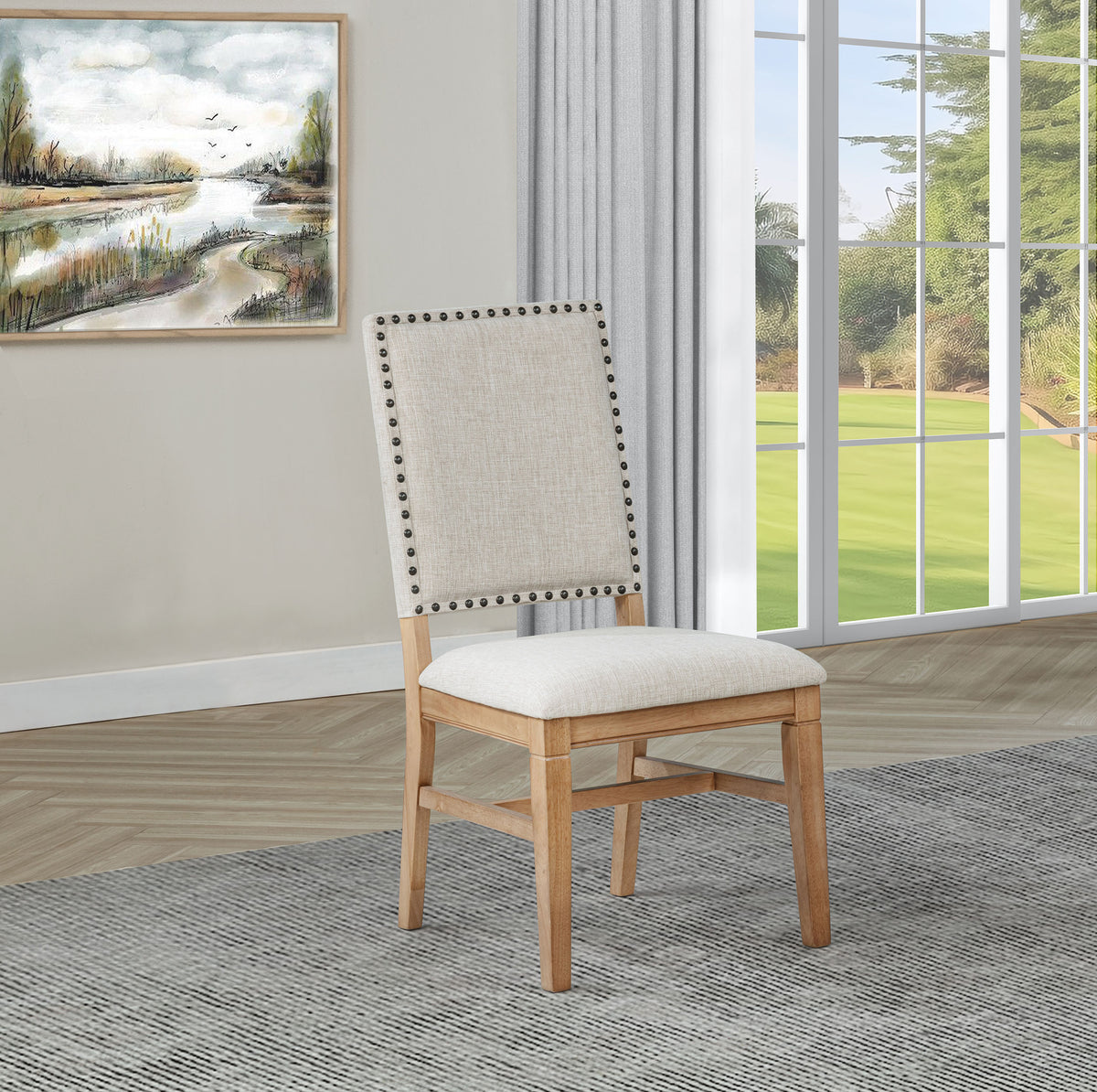 Middleton Upholstered Dining Side Chairs with Nailhead Trim (Set of 2) Beige and Natural