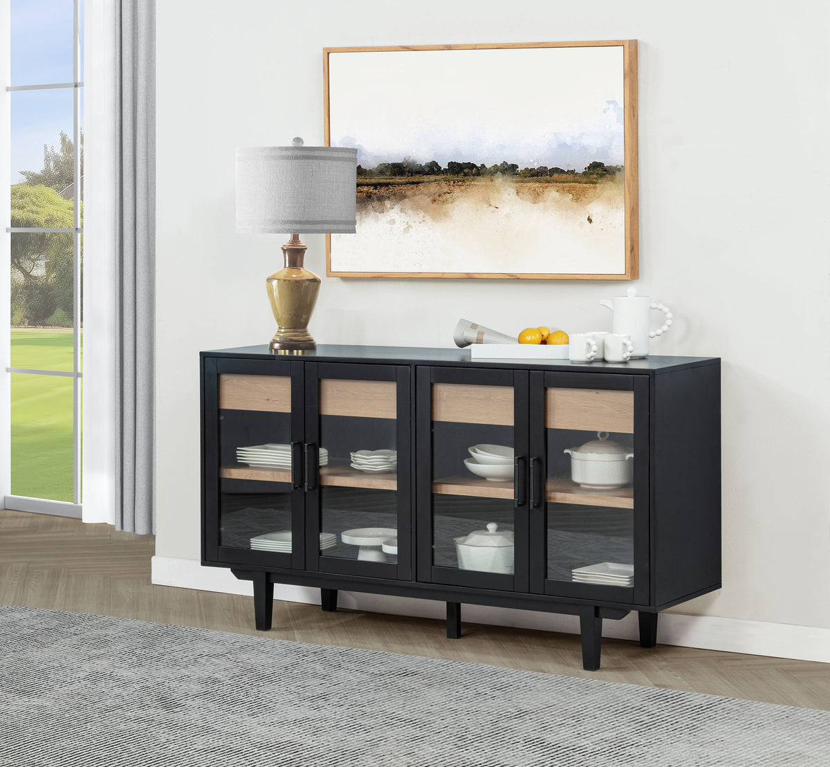 Middleton 4-door Glass Door Sideboard Buffet with 2 Drawers Black