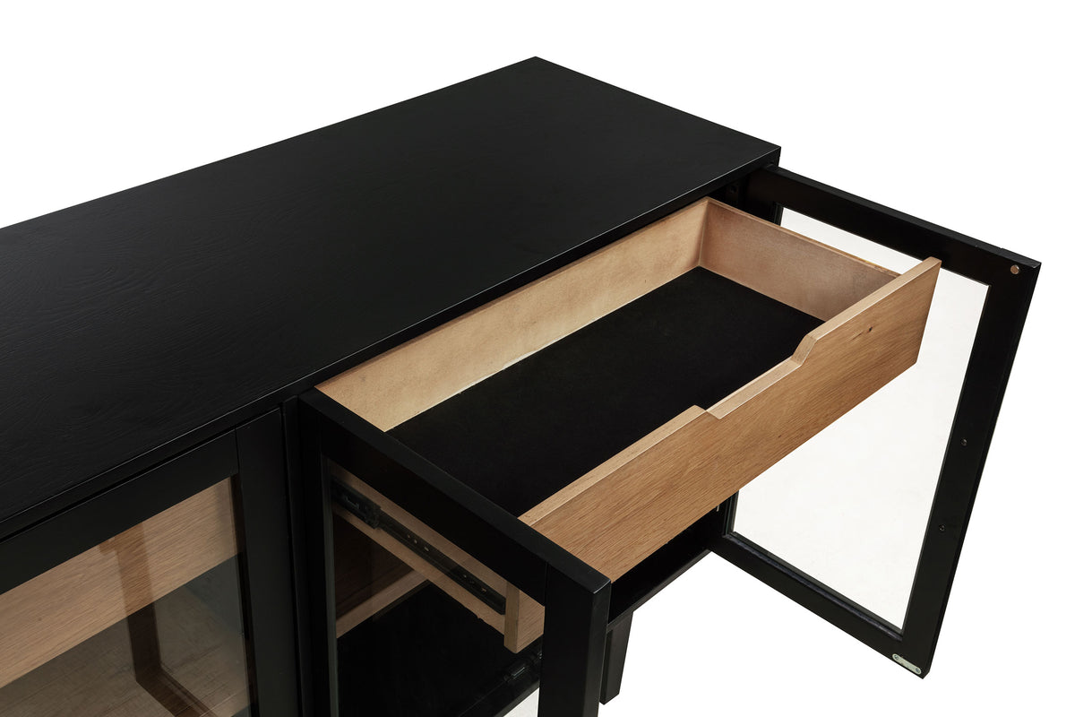 Middleton 4-door Glass Door Sideboard Buffet with 2 Drawers Black
