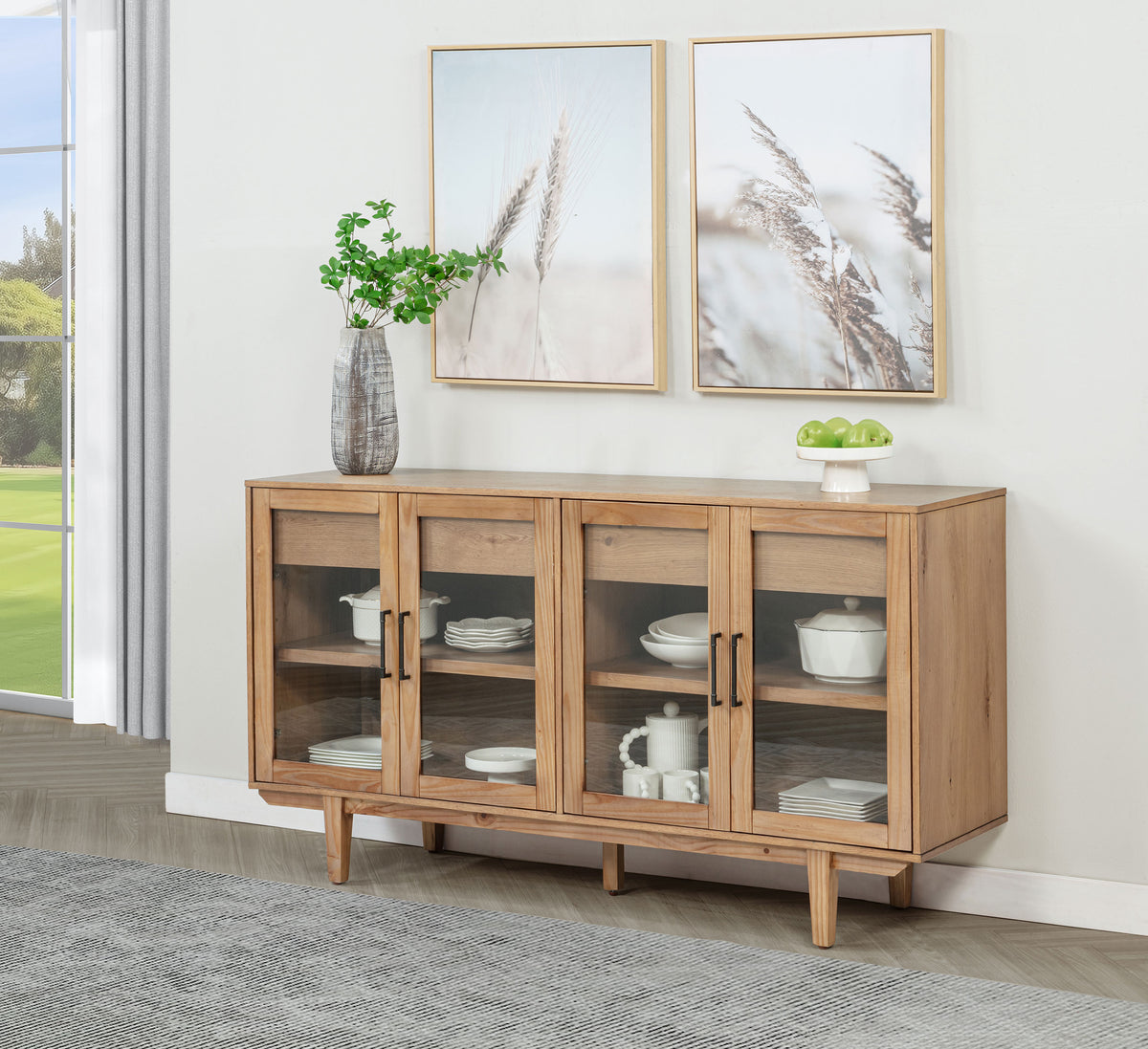 Middleton 4-door Glass Door Sideboard Buffet with 2 Drawers Natural