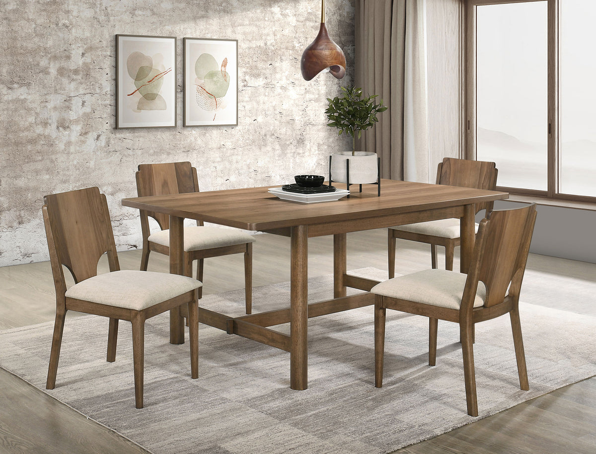 Crestmore 5-piece 71-inch Rectangular Trestle Dining Set Walnut and Beige