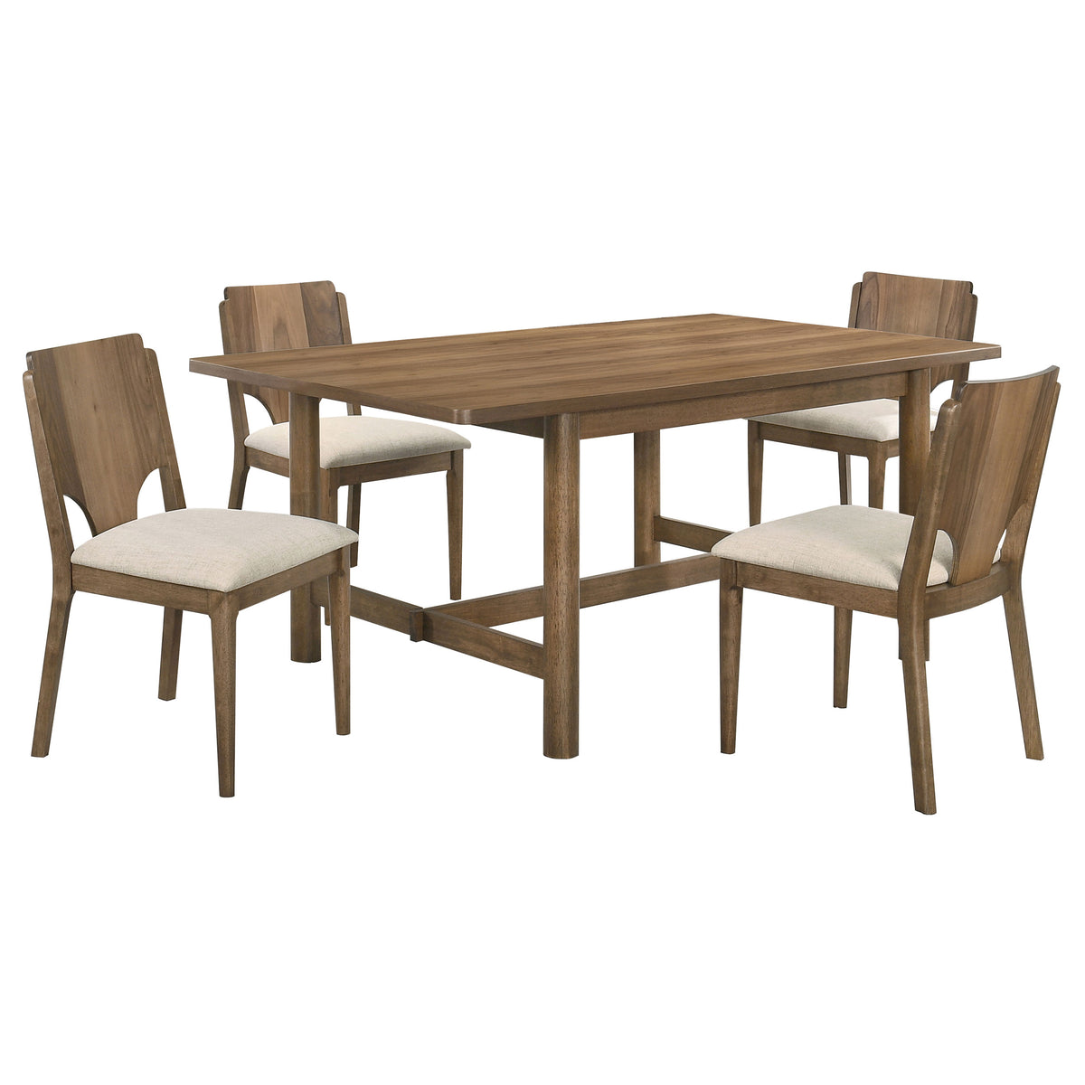 Crestmore 5-piece 71-inch Rectangular Trestle Dining Set Walnut and Beige