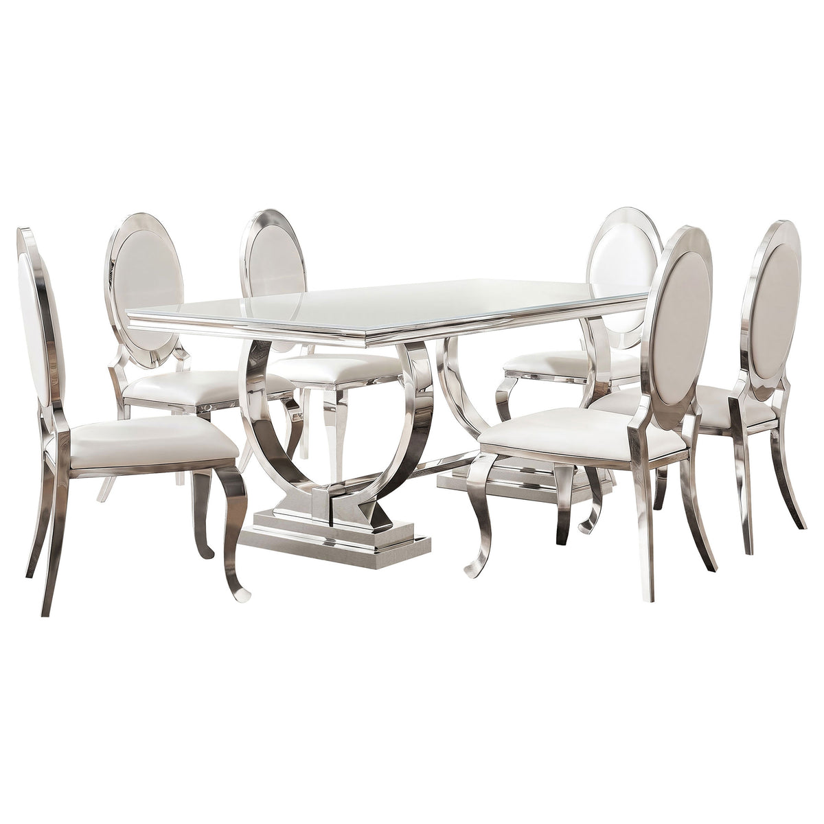 Antoine 7-piece Rectangular Glass Top Dining Set White and Chrome