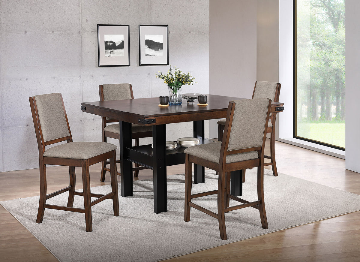 Patterson 5-piece Rectangular Counter Height Dining Set Mango Oak and Beige