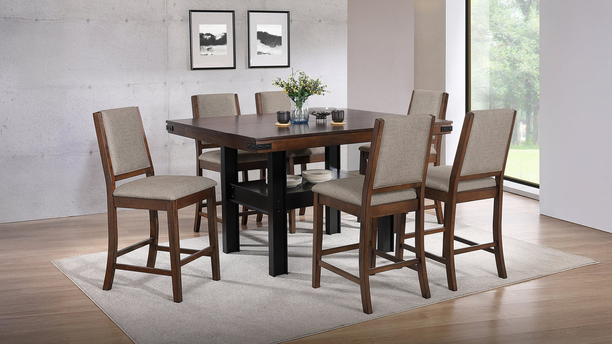 Patterson 7-piece Rectangular Counter Height Dining Set Mango Oak and Beige