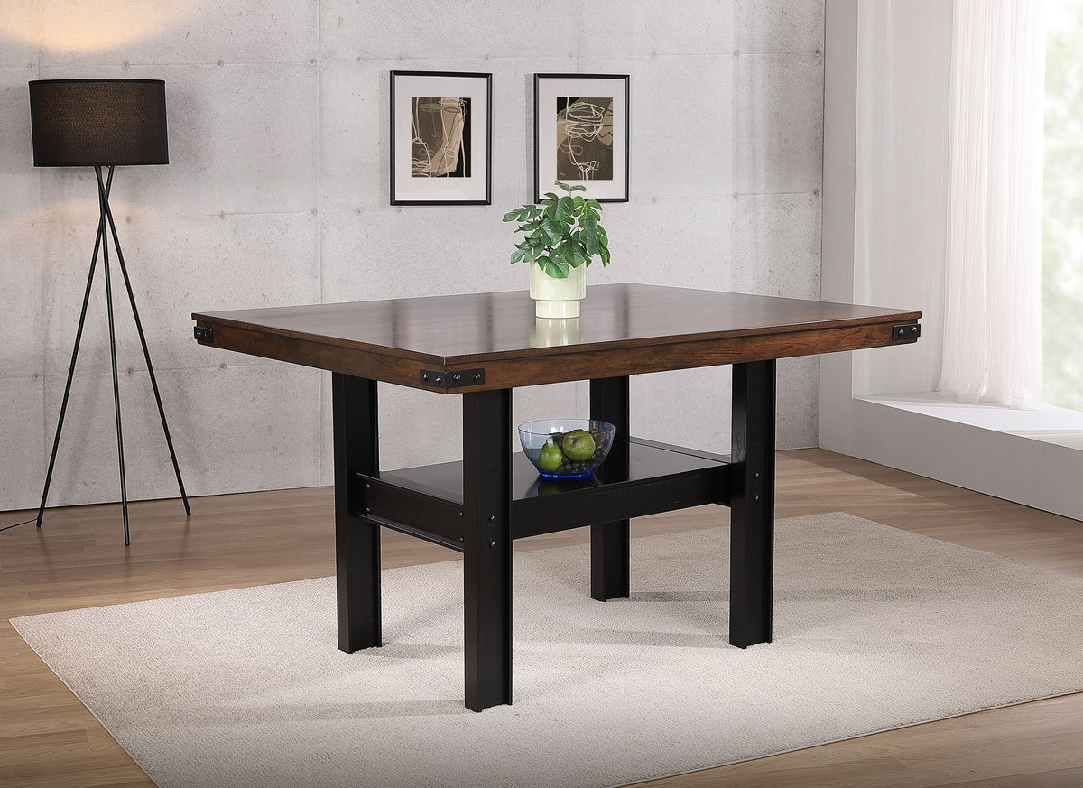 Patterson 60-inch Rectangular Counter Height Dining Table with Shelf Mango Oak and Black
